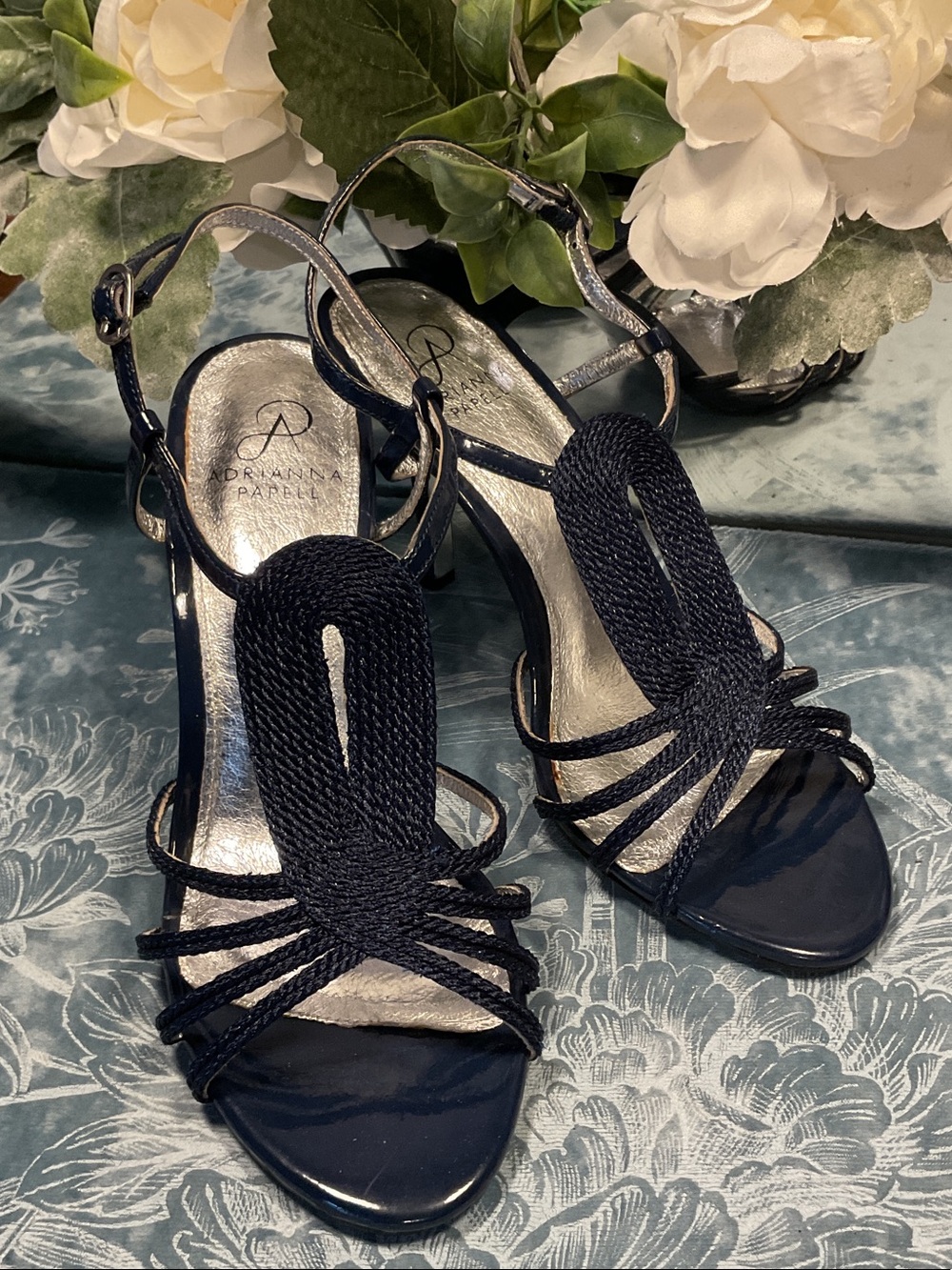 Adrianna Papell Navy Rope-Strap Dress Sandals